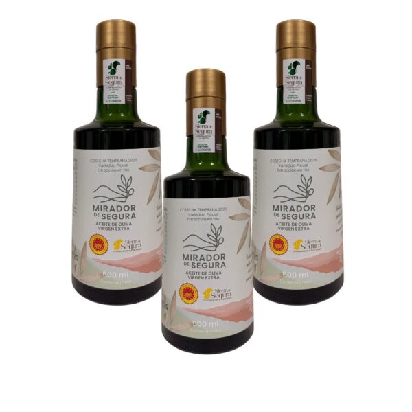 Pack de 3 botellas de aceite de oliva virgen extra de cosecha temprana Mirador de Segura