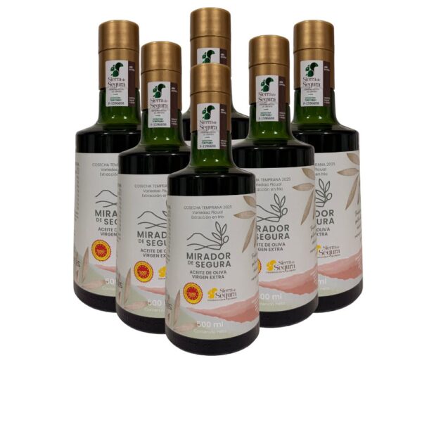 Pack de 6 botellas de aceite de oliva virgen extra de cosecha temprana Mirador de Segura